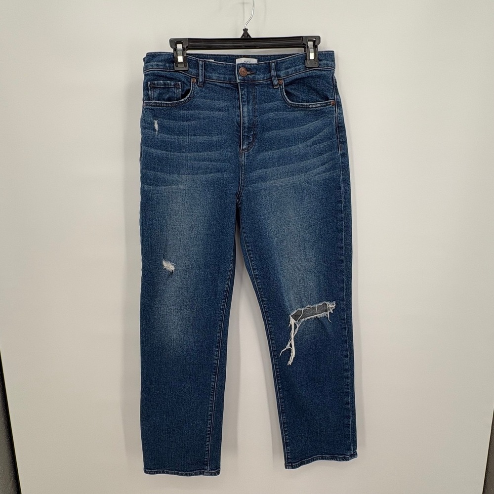 Loft Outlet High Rise Straight Distressed Jeans Blue‎ Wash 8